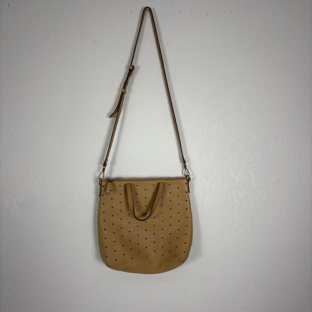 Madewell Beige Perforated Leather Transport Tote Bag Purse with Crossbody Strap - Picture 2 of 8